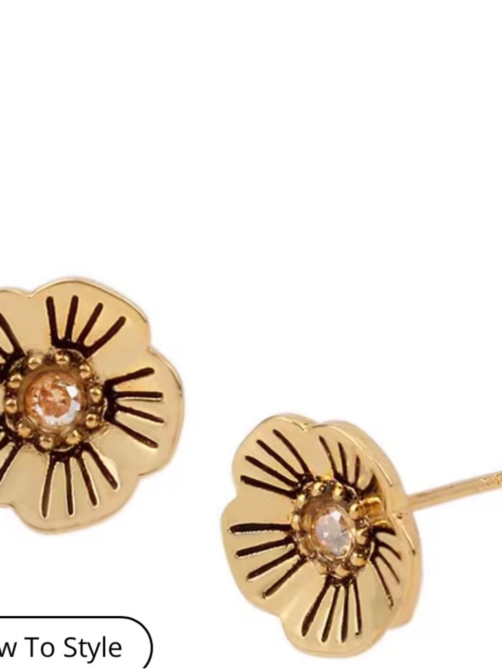 NWT Coach Gold Tea Rose Stud Earrings with Crystal Centers - Picture 1 of 3